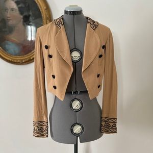 Vintage 90s Embroidered Cropped Blazer with Fabric Buttons